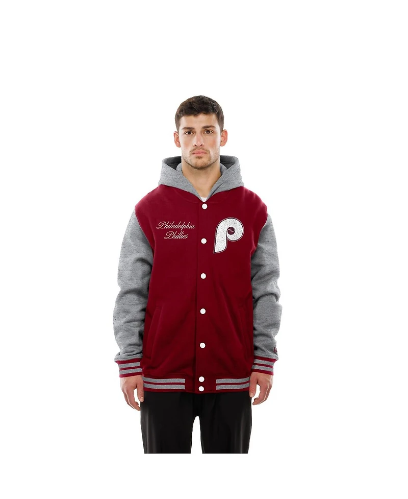 New Era Men's Burgundy Philadelphia Phillies Throwback Prep Full-Snap Hoodie Jacket