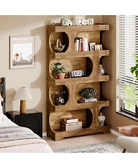 Tribesigns 71" Tall Bookcase, 4-Tier S-Shaped Bookshelf, Wood Decorative Storage Shelving,Library Book Shelf Unit for Home Office Living Room Bed