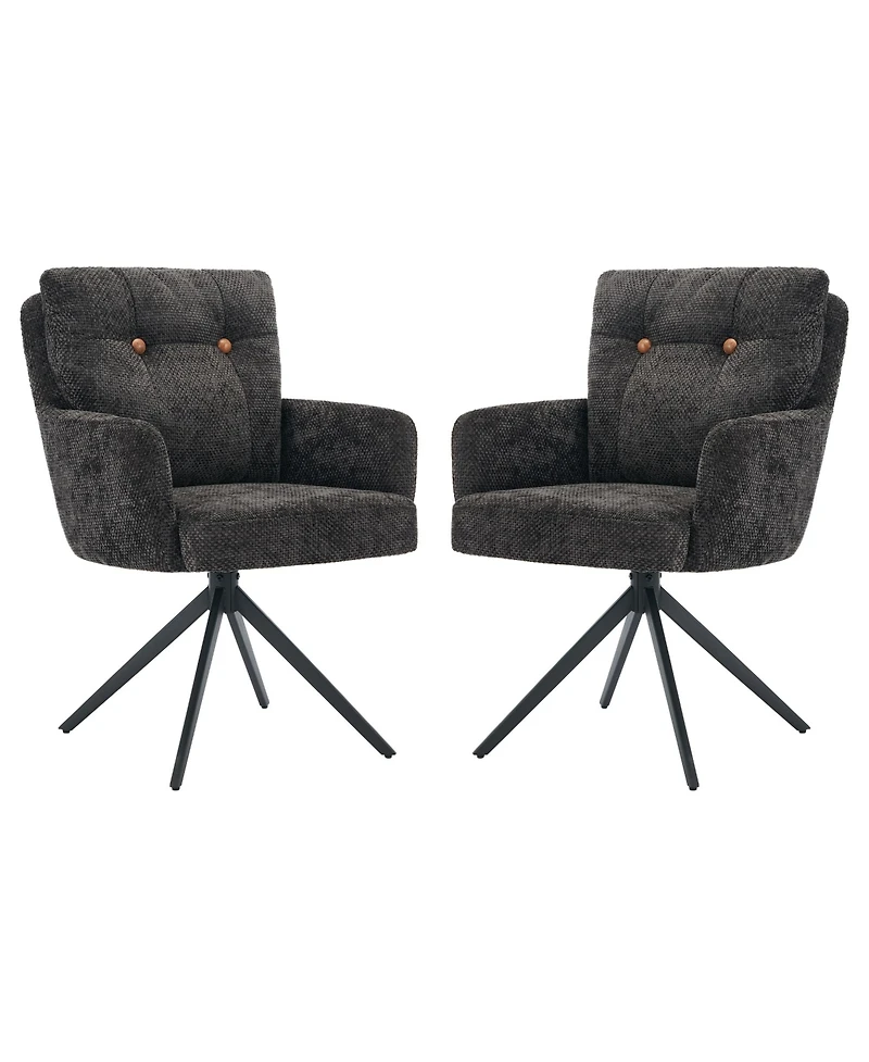 Dyhome Dining Chairs Set of 2, Mid Century Modern Swivel with Arm, Upholstered Accent Chair for Kitchen Living Room, Metal B