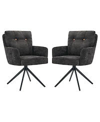 Dyhome Dining Chairs Set of 2, Mid Century Modern Swivel with Arm, Upholstered Accent Chair for Kitchen Living Room, Metal B