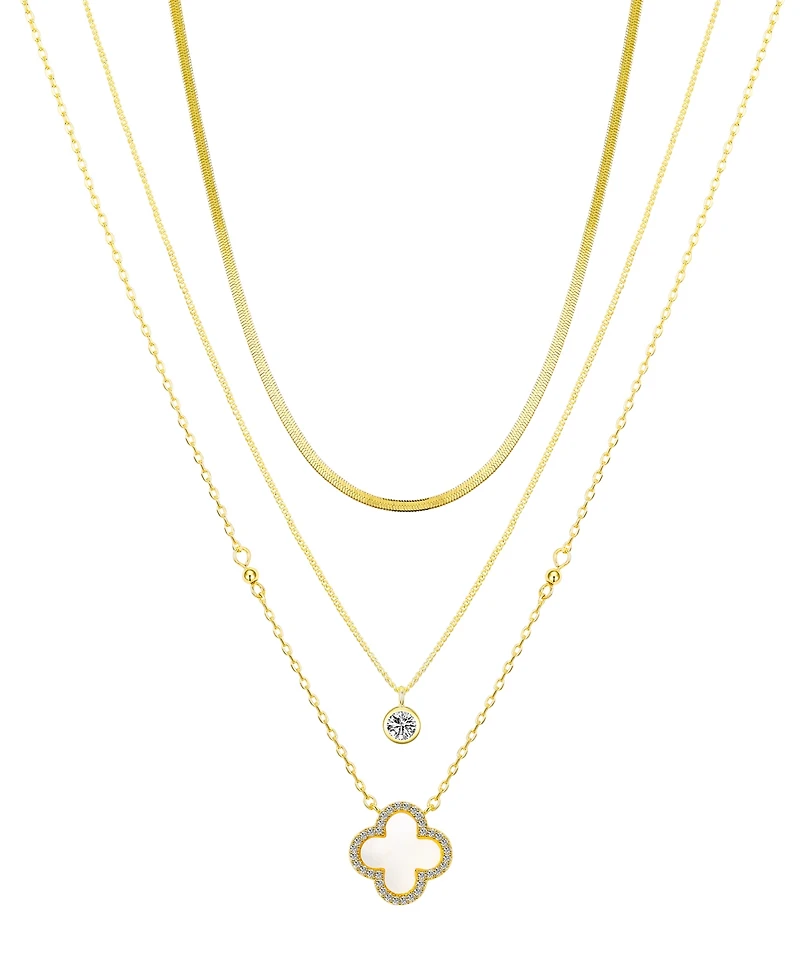 Unwritten Cubic Zirconia and Mother of Pearl Clover Necklace Set