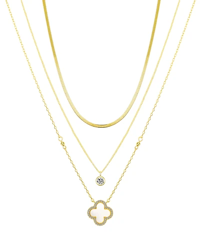 Unwritten Cubic Zirconia and Mother of Pearl Clover Necklace Set