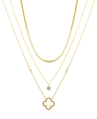 Unwritten Cubic Zirconia and Mother of Pearl Clover Necklace Set