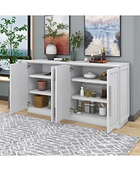 Streamdale White Sideboard Cabinet with 4 Doors, Adjustable Shelves, and Silver Handles