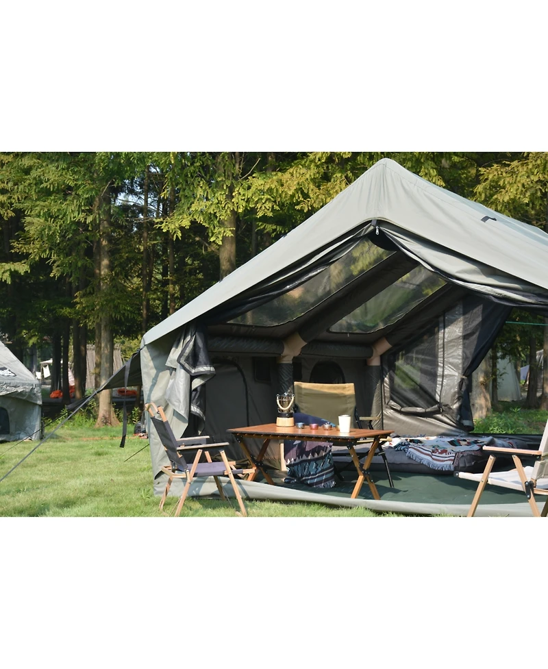 Streamdale 9.8' x 13' Air Glamping Tent Easy Setup, Waterproof, 4-Season with Hand Pump, Mesh & Chimney (Army Green