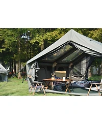 Streamdale 9.8' x 13' Air Glamping Tent Easy Setup, Waterproof, 4-Season with Hand Pump, Mesh & Chimney (Army Green