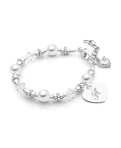 Tiny Blessings Children's Sterling Silver Crystals & Pearls Engraved Initial Girls' 5.25" Bracelet