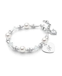 Tiny Blessings Children's Sterling Silver Crystals & Pearls Engraved Initial Girls' 5.25" Bracelet