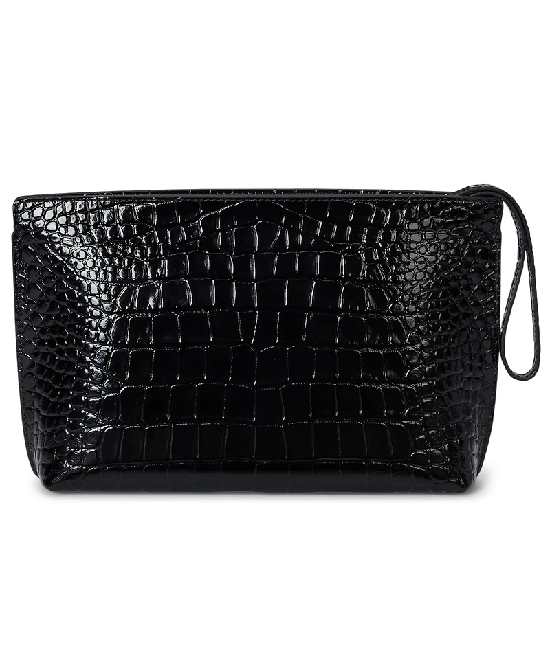 Lauren Ralph Crocodile-Embossed Leather Large Pouch