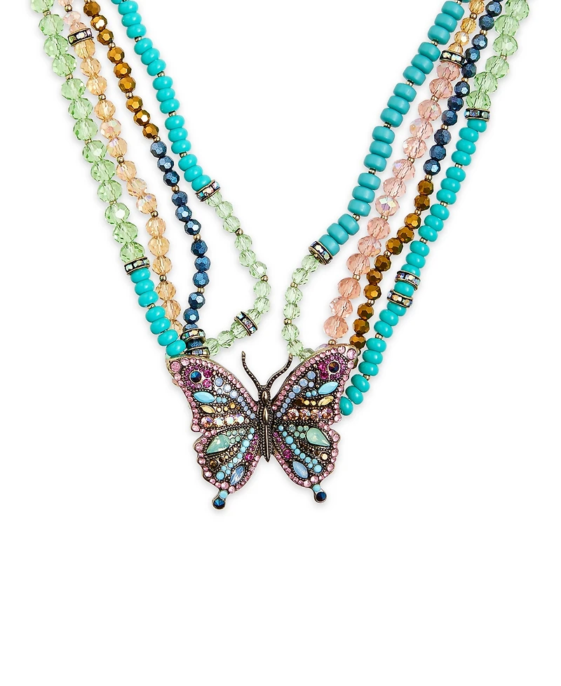 Betsey Johnson Faux Stone Boho Butterfly Beaded Statement Necklace