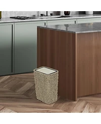 Streamdale Boho 2-in-1 Trash Can and Hamper, 2.6 Gallon, Rattan, Press-Top Lid