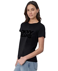 Dkny Jeans Women's Flocked Logo Crewneck T-Shirt