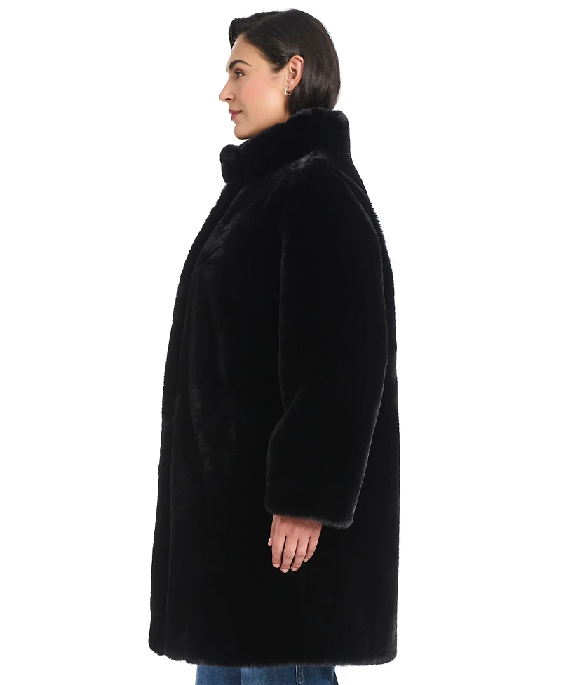 Jones New York Plus Stand-Collar Faux-Fur Coat