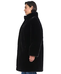 Jones New York Plus Stand-Collar Faux-Fur Coat