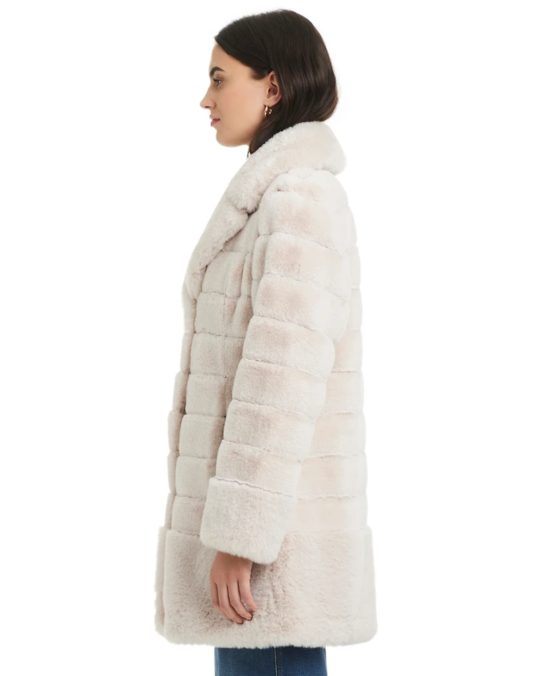 Jones New York Petite Notched-Collar Faux-Fur Coat