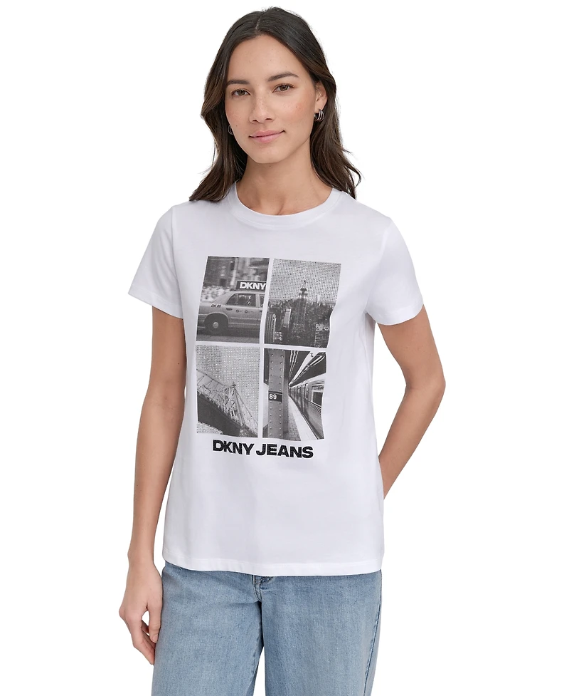 Dkny Jeans Women's Embellished Graphic Print Crewneck T-Shirt - WHB