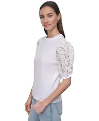 Dkny Jeans Women's Mixed Media Lace-Sleeve Top - IVY