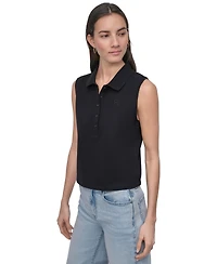 Dkny Jeans Women's Cropped Sleeveless Polo Shirt