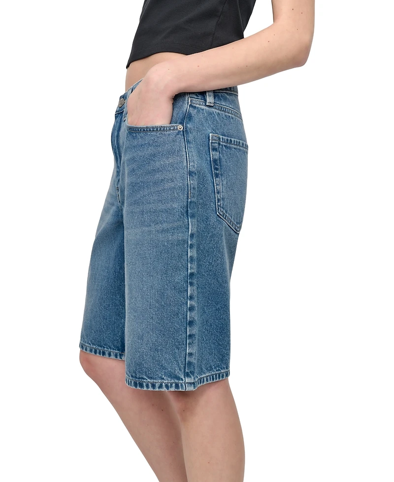 Dkny Jeans Women's High Rise Relaxed Cotton Denim Bermuda Shorts - OED