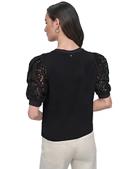 Dkny Jeans Women's Mixed Media Lace-Sleeve Top