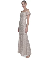 Eliza J Women's Bow-Trim Off-The-Shoulder Sequin Gown
