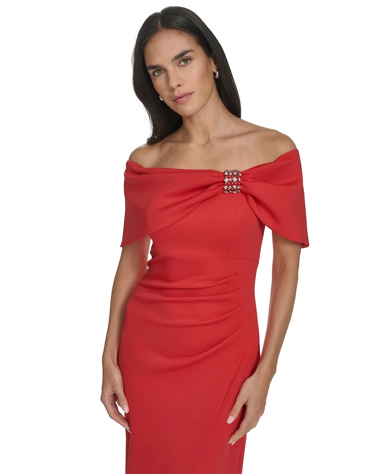 Jessica Howard Petite Embellished Off-The-Shoulder Gown