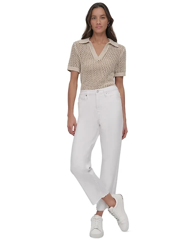 Dkny Jeans Women's High-Rise Classic Straight-Leg Raw-Hem - Wht
