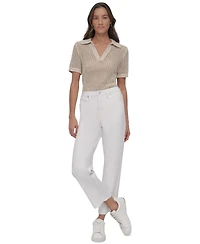 Dkny Jeans Women's High-Rise Classic Straight-Leg Raw-Hem - Wht