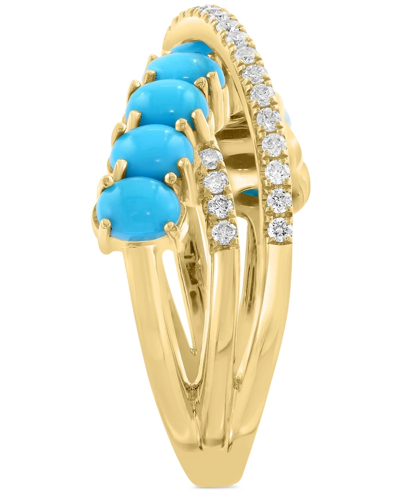 Effy Turquoise (5x3mm) & Diamond (1/4 ct. t.w.) Statement Ring in 14k Yellow Gold
