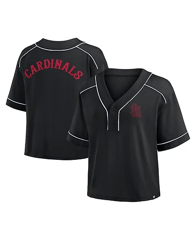 Fanatics Women's Black St. Louis Cardinals Oversized Champ Game Midi Cropped V-Neck T-Shirt
