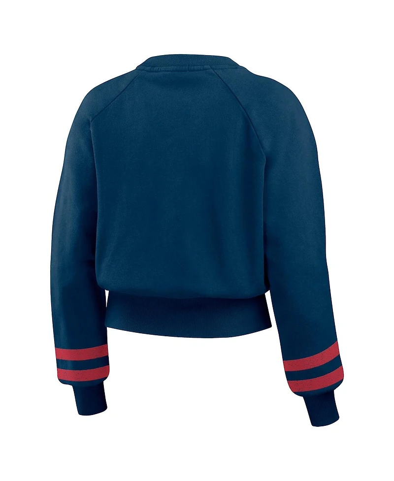 Wear by Erin Andrews Women's Navy Minnesota Twins Vintage Washed Cropped Pullover Sweatshirt