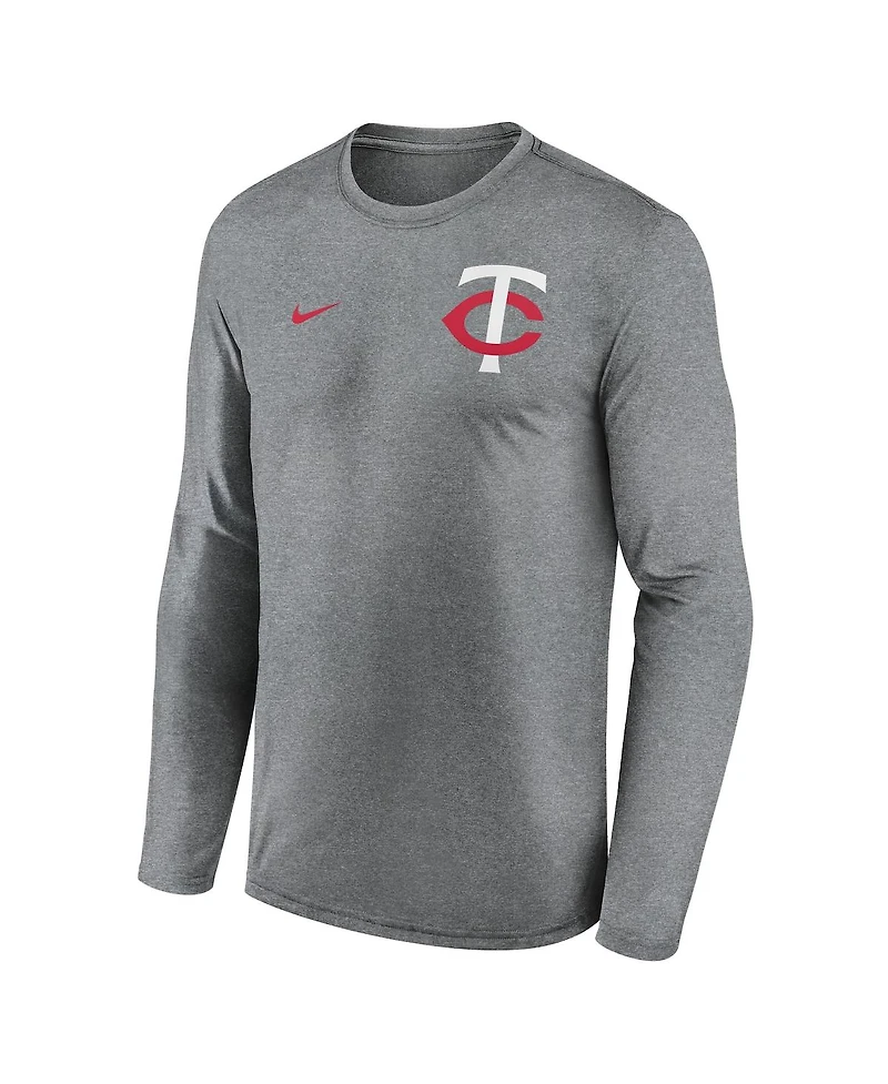 Nike Men's Heather Charcoal Minnesota Twins 2-Hit Legend Performance Long Sleeve T-Shirt
