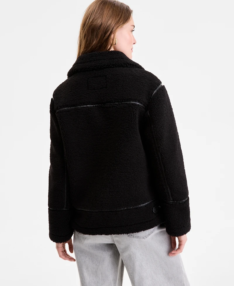 Steve Madden Women's Faux-Sherpa Faux-Leather-Trim Coat