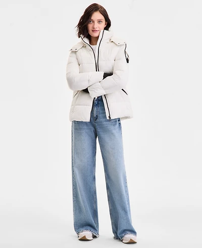 Steve Madden Women's Faux-Fur-Trim Hooded Puffer Coat