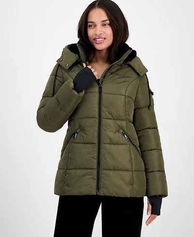 Steve Madden Women's Faux-Fur-Trim Hooded Puffer Coat