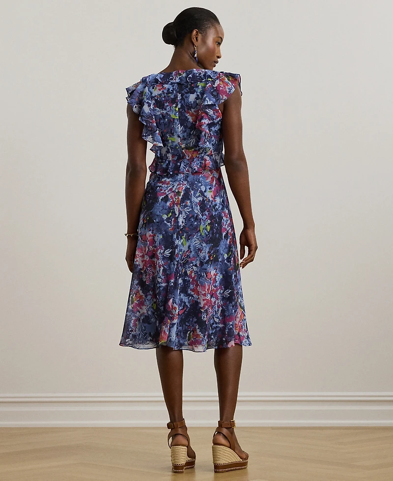 Lauren Ralph Petite Print Ruffle-Trim Georgette Midi Dress