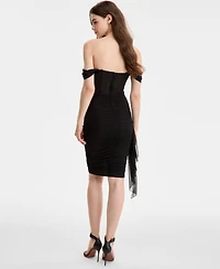 City Studios Juniors' Off-The-Shoulder Corset Mesh Dress