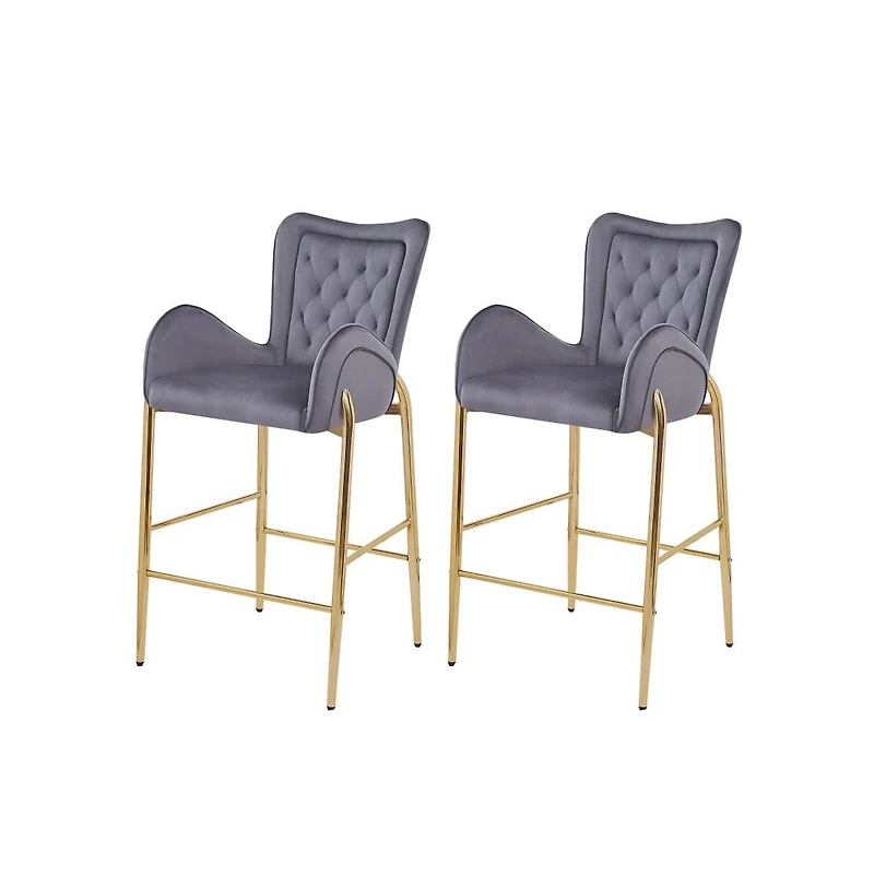 Set of 2 Velvet Bar Stools, Tufted Armchairs with Gold Metal Legs for Home & Kitchen Island-The Pop