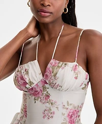 Seni & Cade Juniors' Rose-Print Bubble-Hem Mini Dress