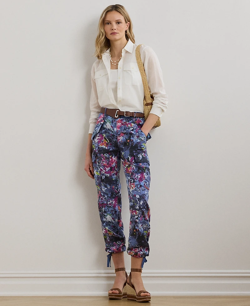 Lauren Ralph Petite Print Linen Cargo Ankle Pants