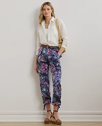 Lauren Ralph Petite Print Linen Cargo Ankle Pants