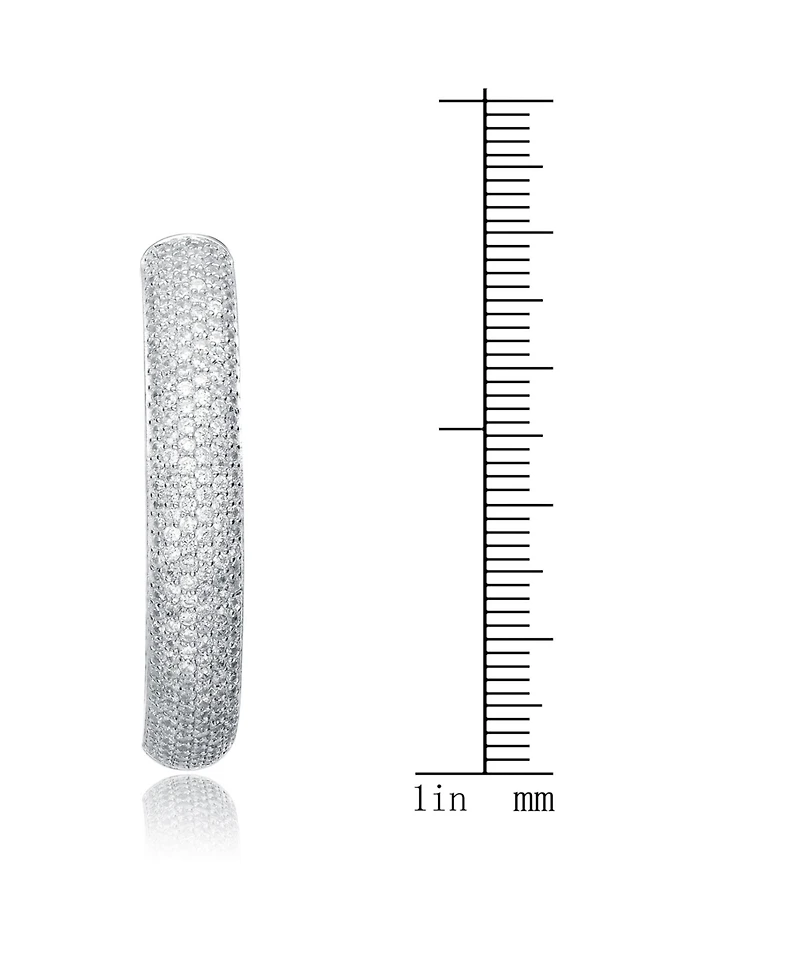 Ra Rhodium Plated Clear Round Cubic Zirconia Pave Hoop Earrings