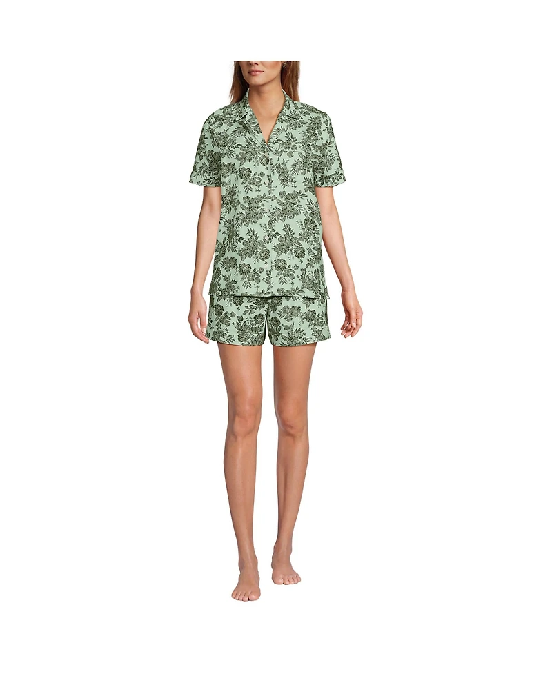 Lands' End Women Linen 2 Piece Pajama Set - Short Sleeve Top and Shorts