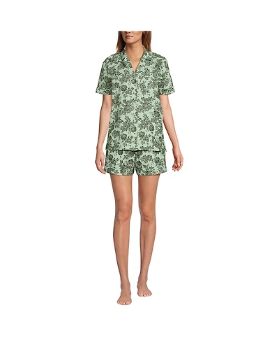 Lands' End Women Linen 2 Piece Pajama Set - Short Sleeve Top and Shorts