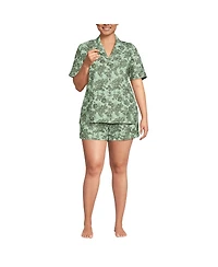 Lands' End Women Plus Linen 2 Piece Pajama Set - Short Sleeve Top and Shorts