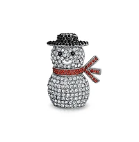 Bling Jewelry Winter Holiday White Glitter Crystal Snowman Scarf Brooch Pin Silver Plated