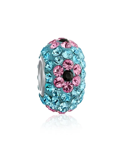 Bling Jewelry Floral Spring Flower Crystal Aqua Black White Spacer Bead Core .925 Sterling Silver