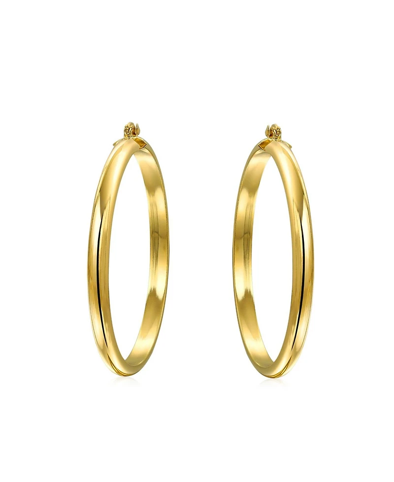 Bling Jewelry Simple Statement Hoop Huggie Earrings 18K Gold Plated 2.5 Inch Diameter