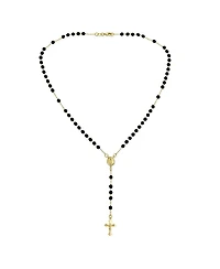 Bling Jewelry Religious Black Bead Rosary Necklace with Virgin Mary and Crucifix Cross Gold Plated