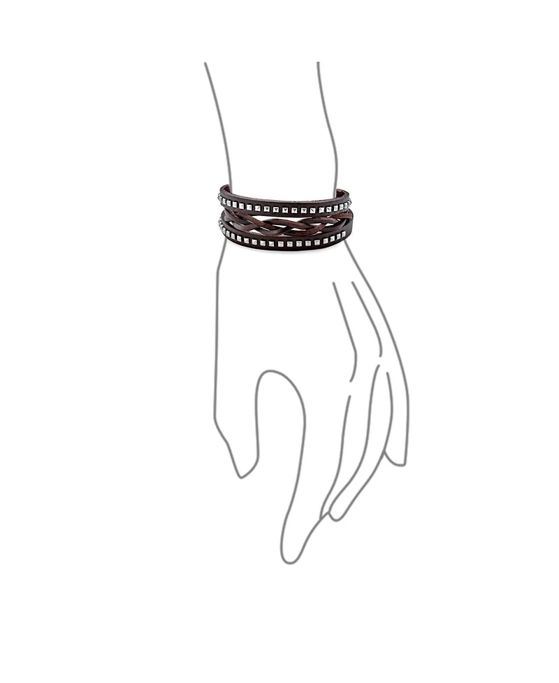 Bling Jewelry Hip Hop Punk Rocker Cuff Bracelet Metal Studded Rivets Wide Woven Leather